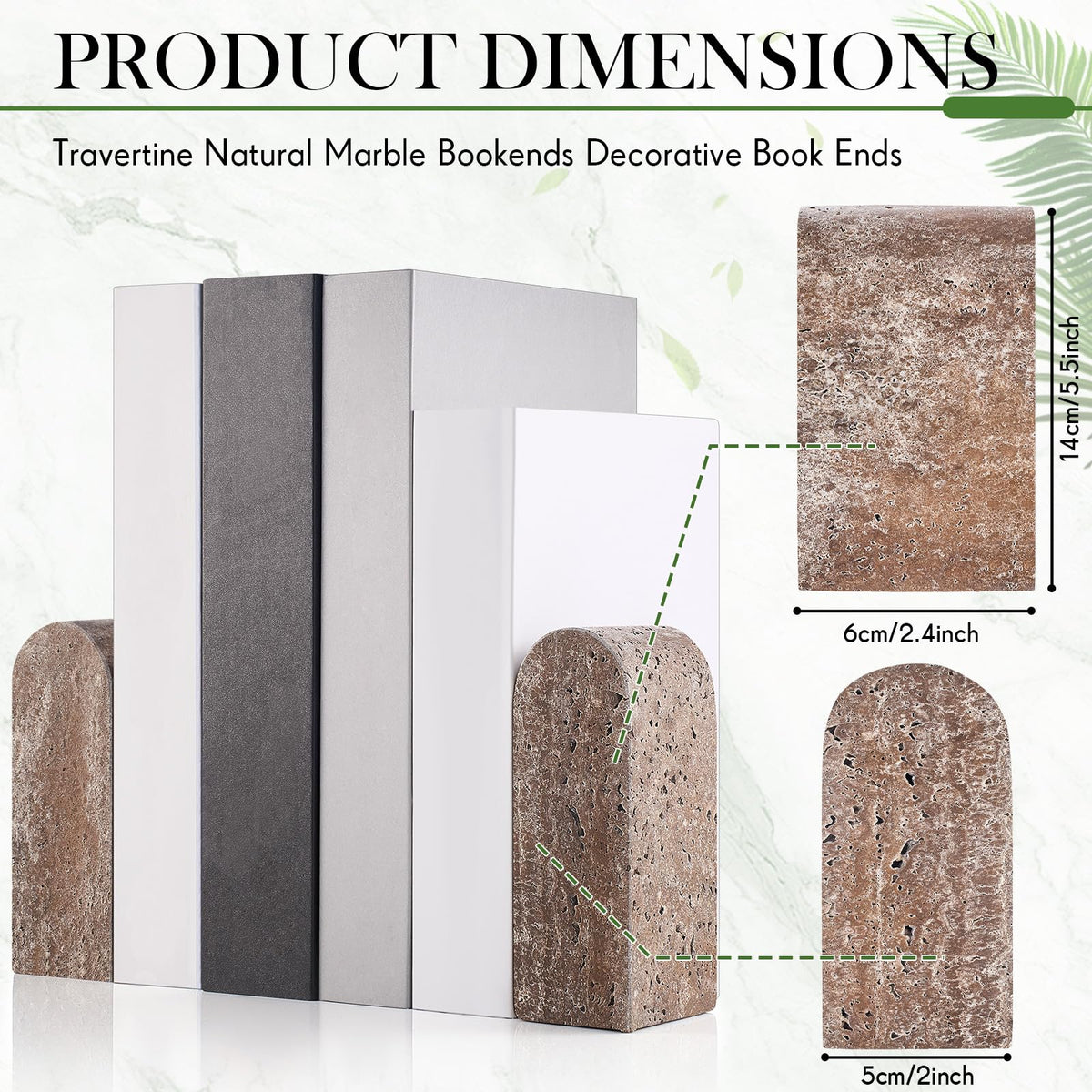 CroBlissful 2 Pcs Travertine Natural Marble Bookends for Shelves, Decorative Book Ends Solid Bookends Heavy Duty Book Holders, Bookshelf Decor for Home Study Bathroom Kitchen Cd Video Games (Grey)