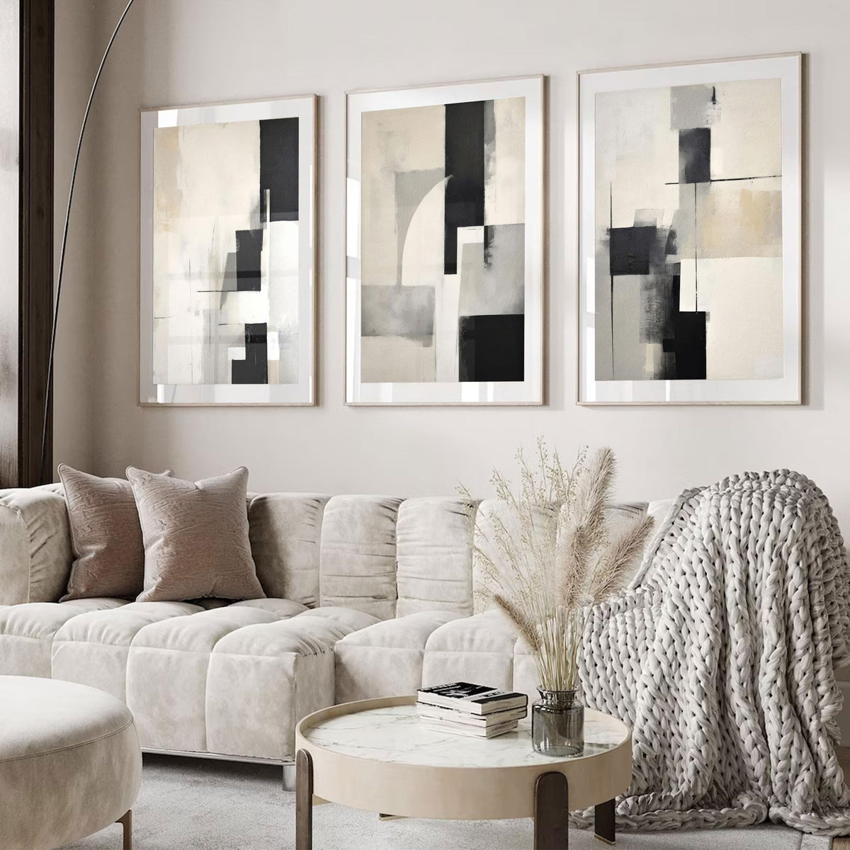 3Pcs Neutral Abstract Canvas Wall Art Pictures Modern Minimalist Posters Prints Beige Black Brown Simple Wall Decoration for Living Room Bedroom Bathroom Office 12x16in Unframed