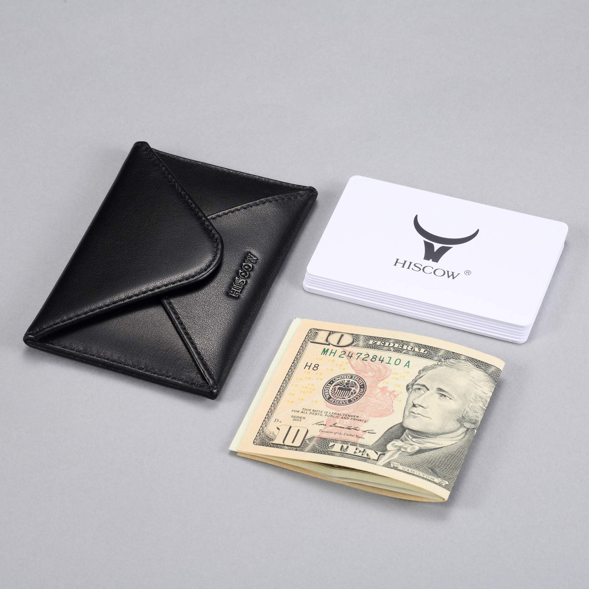 HISCOW Envelope Business Card Case with Magnet Closure - Italian Calfskin (Black)