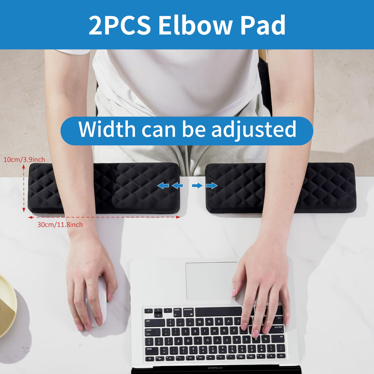 MEKASS L-Shaped Desk Elbow Pad for Desk, Memory Foam Elbow Support Padding with Non-Slip, 2-Piece Ergonomic Desk Edge Cushion, Wrist Comfort Support for Office Home (Diamond Black)