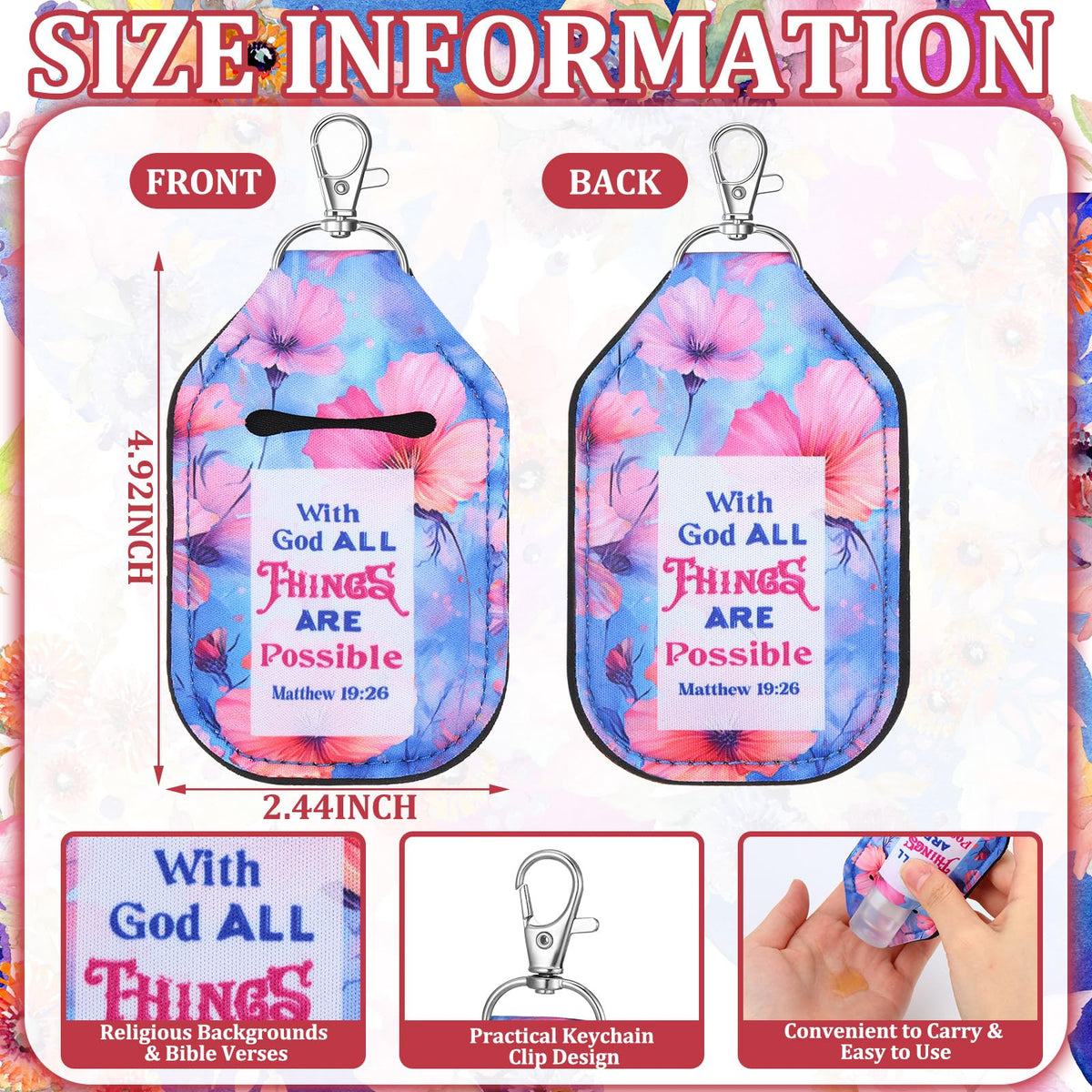 Kenning 24 Pcs Christian Hand Sanitizer Keychain Holders Travel Size Religious Gift for Christmas Women Employee Appreciation(Bible)