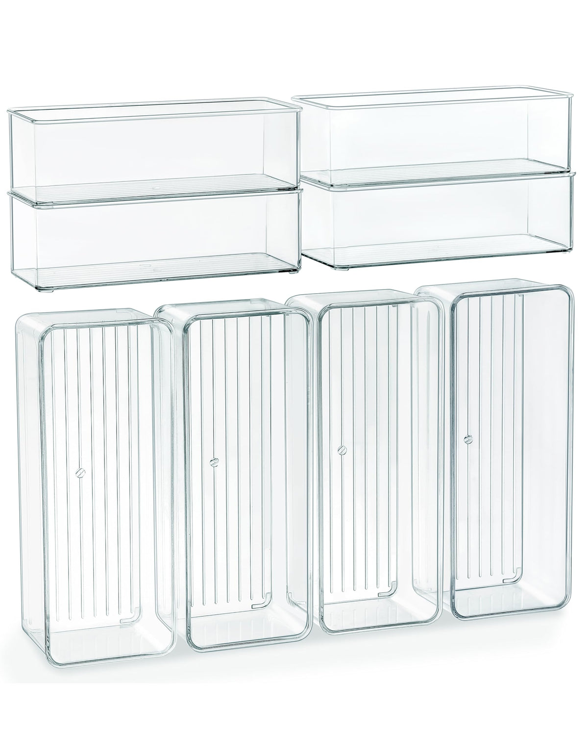Qilinba 8 PACK Drawer Organizer Bins Bathroom Deep Drawer Organizer Tray for Cutlery Vanity Make-up, Clear Stackable Storage Bins for Kitchen Cabinet Closet Counter Organization and Storage