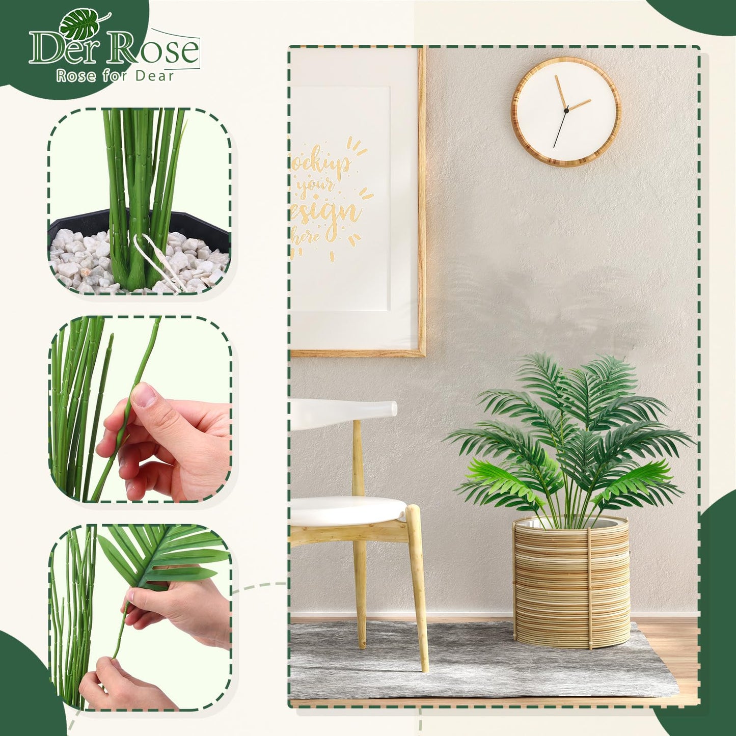 Der Rose 28'' Artificial Plants Large Fake Palm Tree Tall Fake Plants Indoor for Living Room Porch Balcony Patio Decor Outdoor (Black Pot)