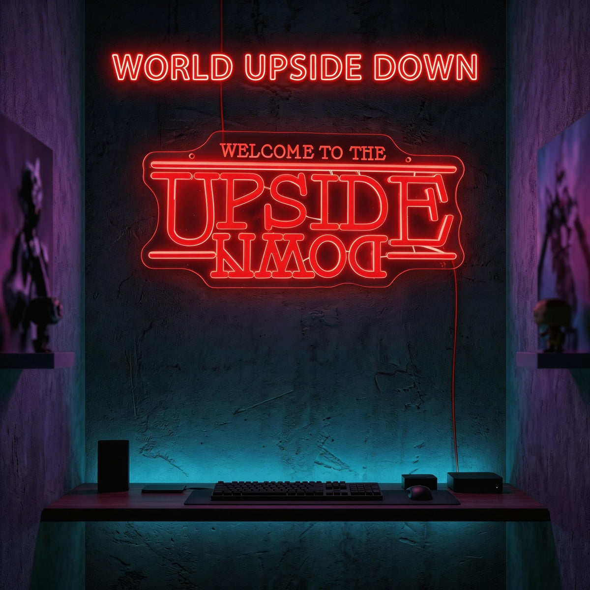 Jesalah Welcome To The Upside Down Neon SignLED Sign – "World Upside Down" Retro Sci-Fi Wall Light with Chain & Mounting Kit, 16.5"x12.5", USB Powered for Bedroom, Game Room & Bar Decor