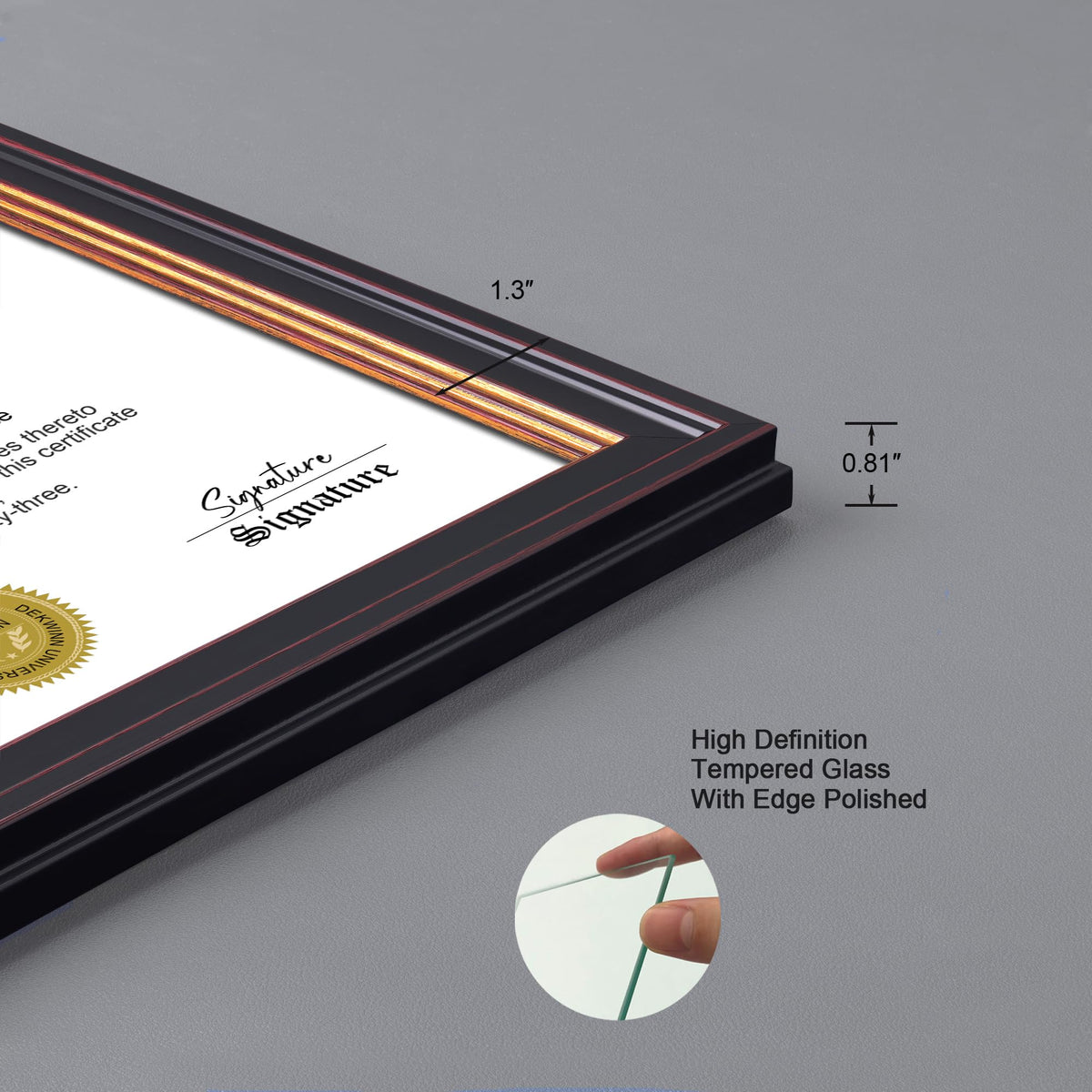 DEKWINN 8.5x11 Diploma Frames Certificate Document Frame Set of 3 with Real Glass, Diploma Frame for Wall Gallery or Tabletop display, Black Gold Molding,Without Mat