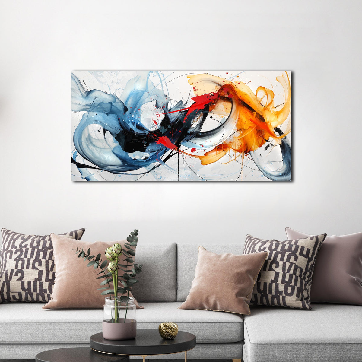 Modern Prints Wall Art for Office - Abstract Art Wall Decor for Living Room - Blue Canvas Wall Art Ready to Hang Size 20" x 40"