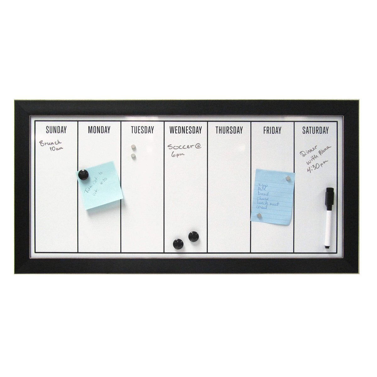 DesignOvation Wyeth Framed Magnetic Dry Erase Weekly Calendar, Black