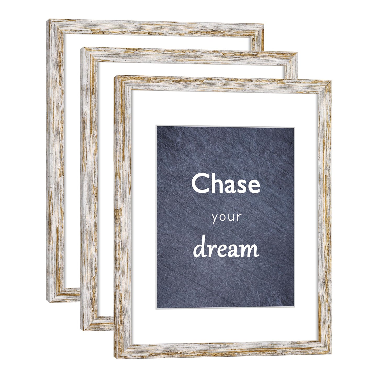 DEKWINN Rustic Distressed Retro Style White Frame 11x14 Picture Frame Set of 3 with Real Glass for Pictures 8x10 with Mat or 11x14 Without Mat, Wall Gallery or Tabletop display