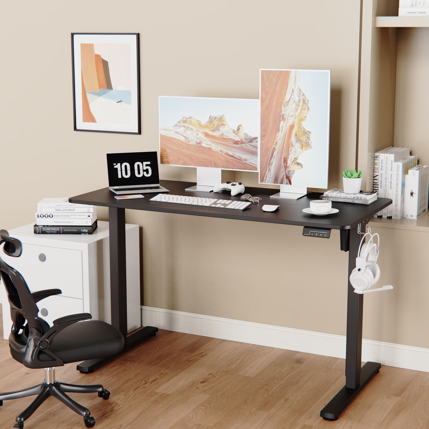 LongKe Electric Standing Desk Adjustable Height, 48x24 Inches Sit Stand up Desktop for Home Office, Ergonomic Rising Computer Table with Memory Preset, Black