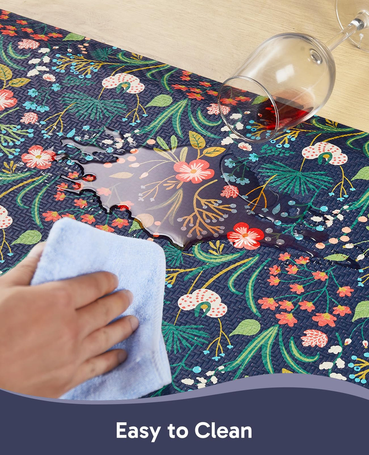 Ophanie Kitchen Mats for Floor, 3/4 inch Thick, 17x28 Anti Fatigue Cushioned Mat, Kitchen Rugs, Waterproof, Comfort Ergonomic Standing Mat for Office, Home, Sink, Blue Flower Non-Slip Ridged Bottom