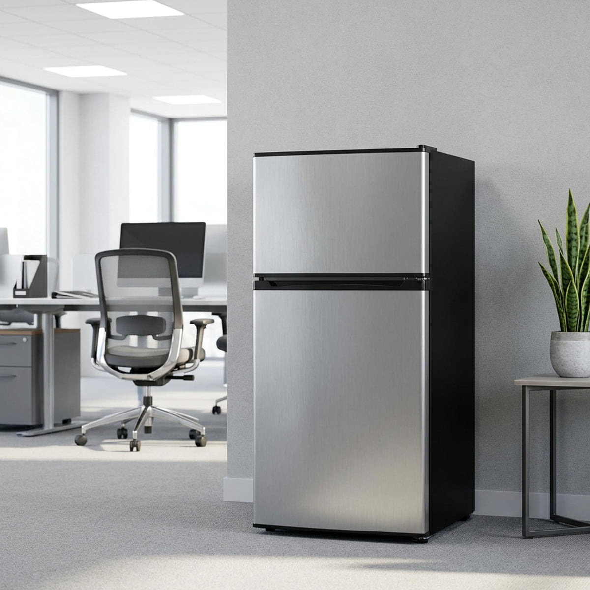 3.2 Cu.Ft Mini Fridge with Freezer, 2 Door Small Refrigerator with Adjustable Thermostat Energy-efficient Low Noise, Compact Fridge for Bedroom, Office, Dorm, Silver