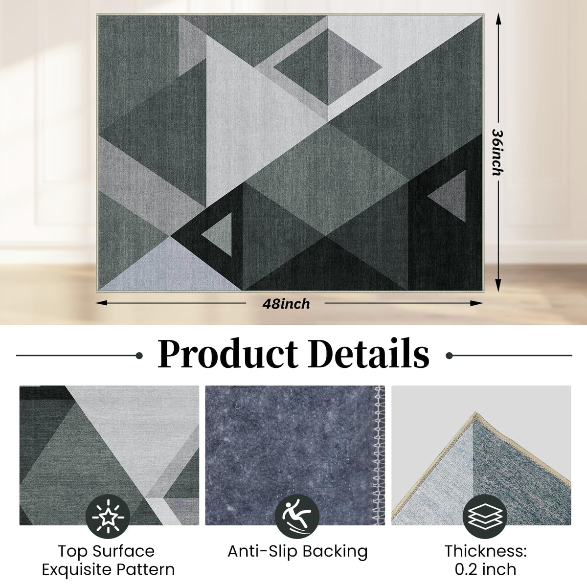 Office Chair Mat for Hardwood Floor & Tile Floor,36"X 48" Heavy Duty Desk Chair Mat for Hard Floors, Under Desk Rug for Rolling Computer Chair,Anti Slip,Low Pile Carpet Protector-Triangle