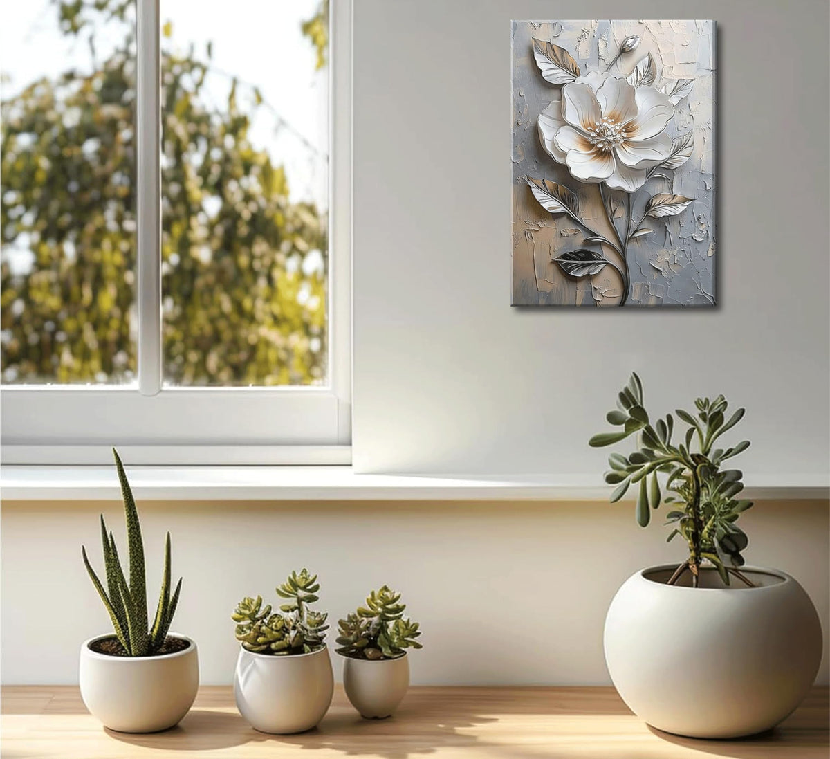 Elegant White Flower Canvas Wall Art Modern Abstract Floral Wall Decor Picture Blooming Flower Poster Print for Office Living Room Bedroom Bathroom Home Decoration 12x16in