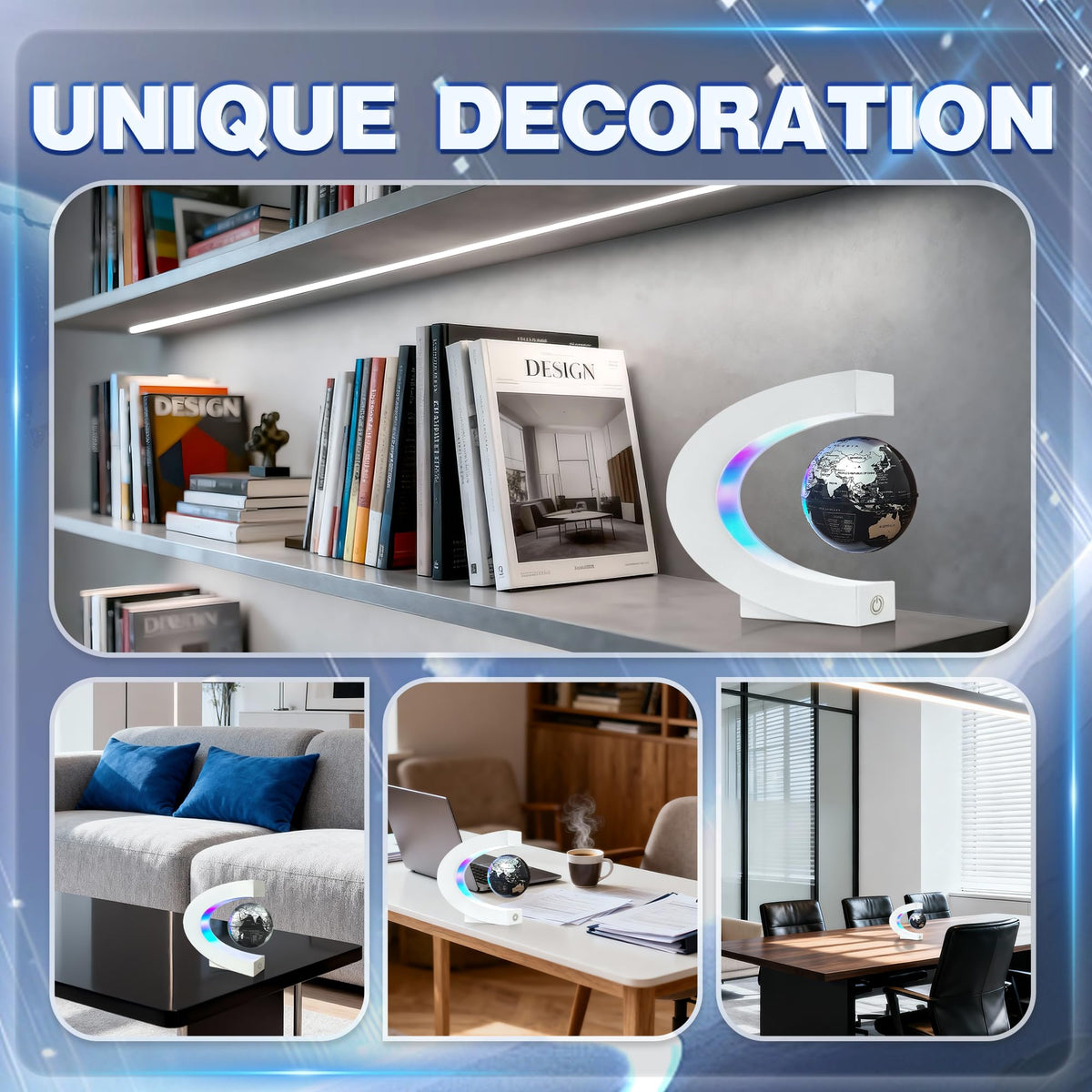 Flagest Magnetic Levitating Globe with LED Light, C Frame Floating World Globe Lamp, Cool Gadgets for Men Boys and Girls, Cool Stuff Tech Gifts for Office Bookshelf Home Desk Decor