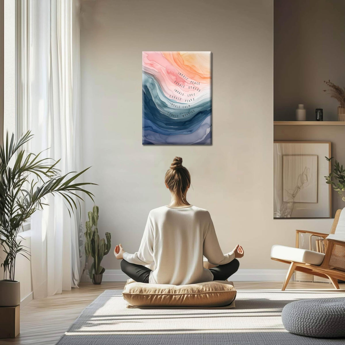 YHCTHT Mental Health Wall Art, Therapy Office Pictures Wall Decor, Inhale Exhale Meditation Art Paintings, Inspirational Canvas Prints, Therapist Artwork for Meditation Room Calming Corner 12x16 Inch