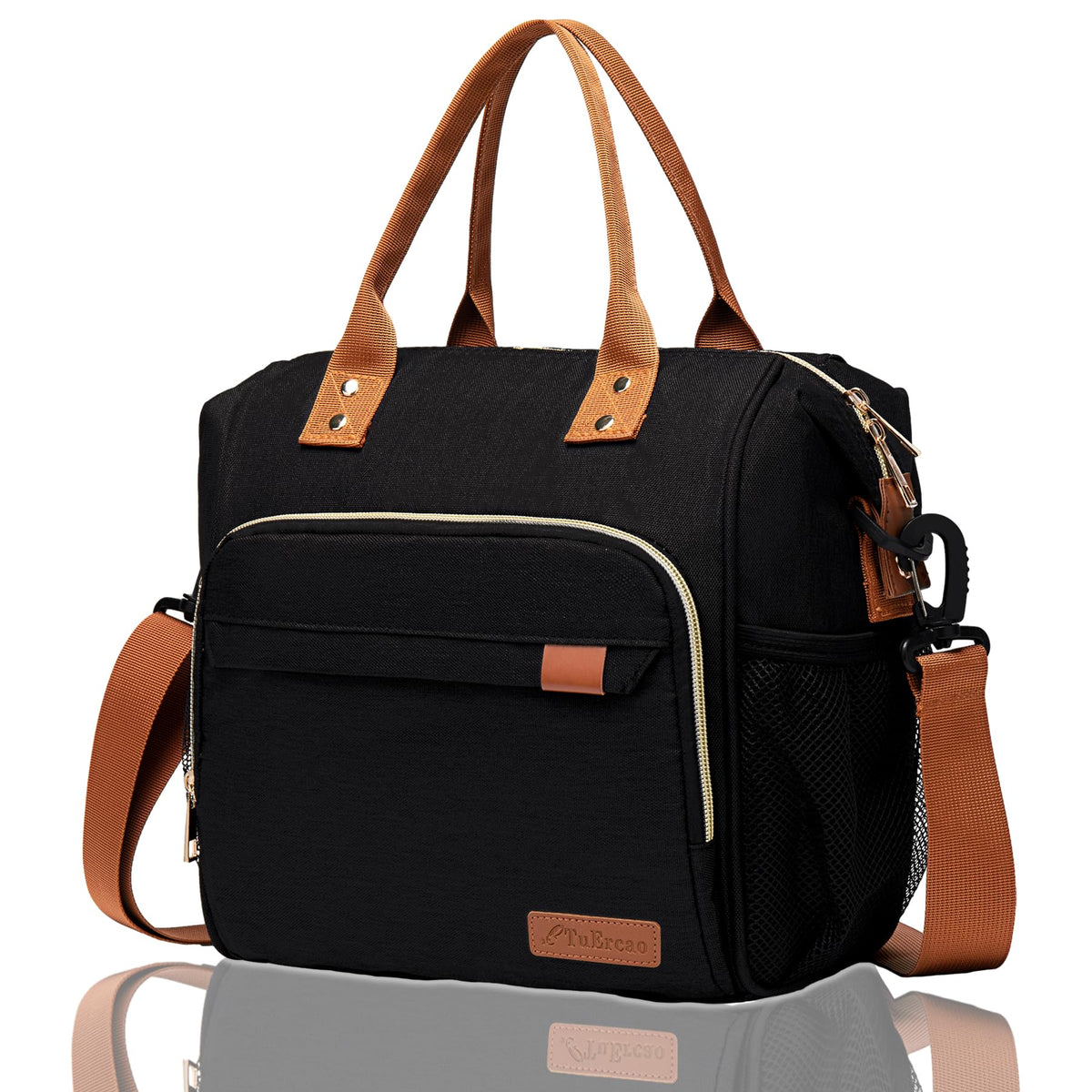 Black Lunch Box for Women Insulated Lunch Bag for Work - Adult Stylish Lunch Tote Bag for Shopping Soft Cooler for Beach Picnic Travel