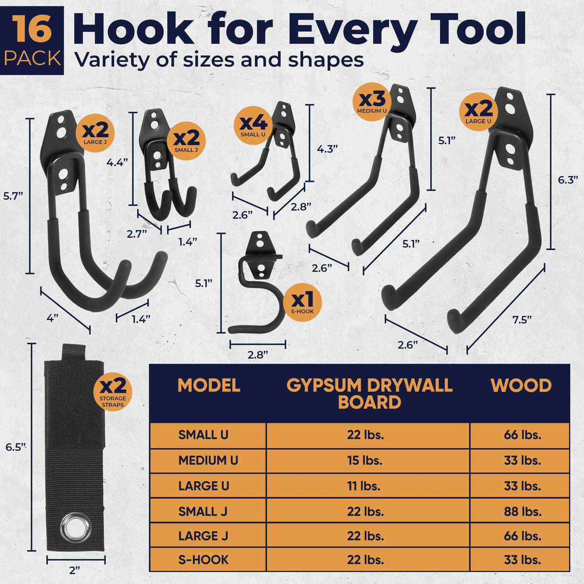 16 Pack Steel Heavy Duty Garage Hooks Storage Hooks with Anti-Slip Coating, Utility Garage Wall Mount Hanger and Organizer for Sheds, Bikes, Ladder, Rope, Broom, Shovel, Garden Power Tools, and Cords