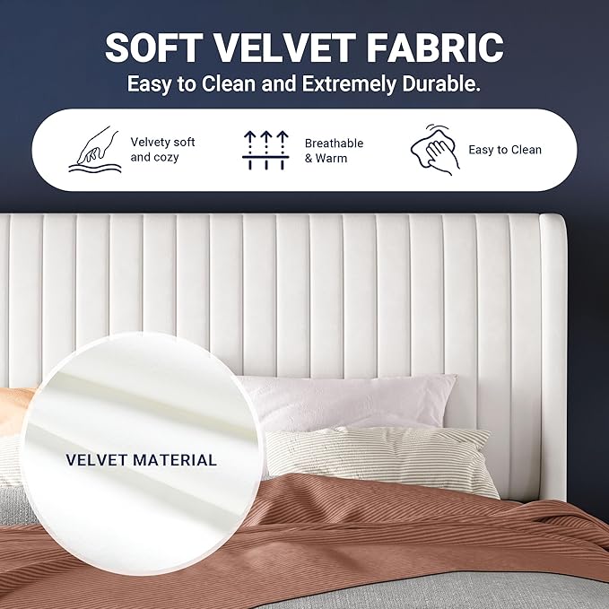 Allewie Queen Size Velvet Bed Frame/Vertical Channel Tufted Wingback