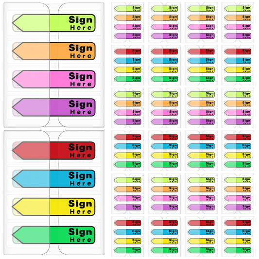 Tatuo 2400 Pcs Sign Here Tabs Colored Flag Stickers Self-Stick Notes 8 Colors with Dispenser Arrow Flag Easy to Post for Notary Books Paper (Sign Here)