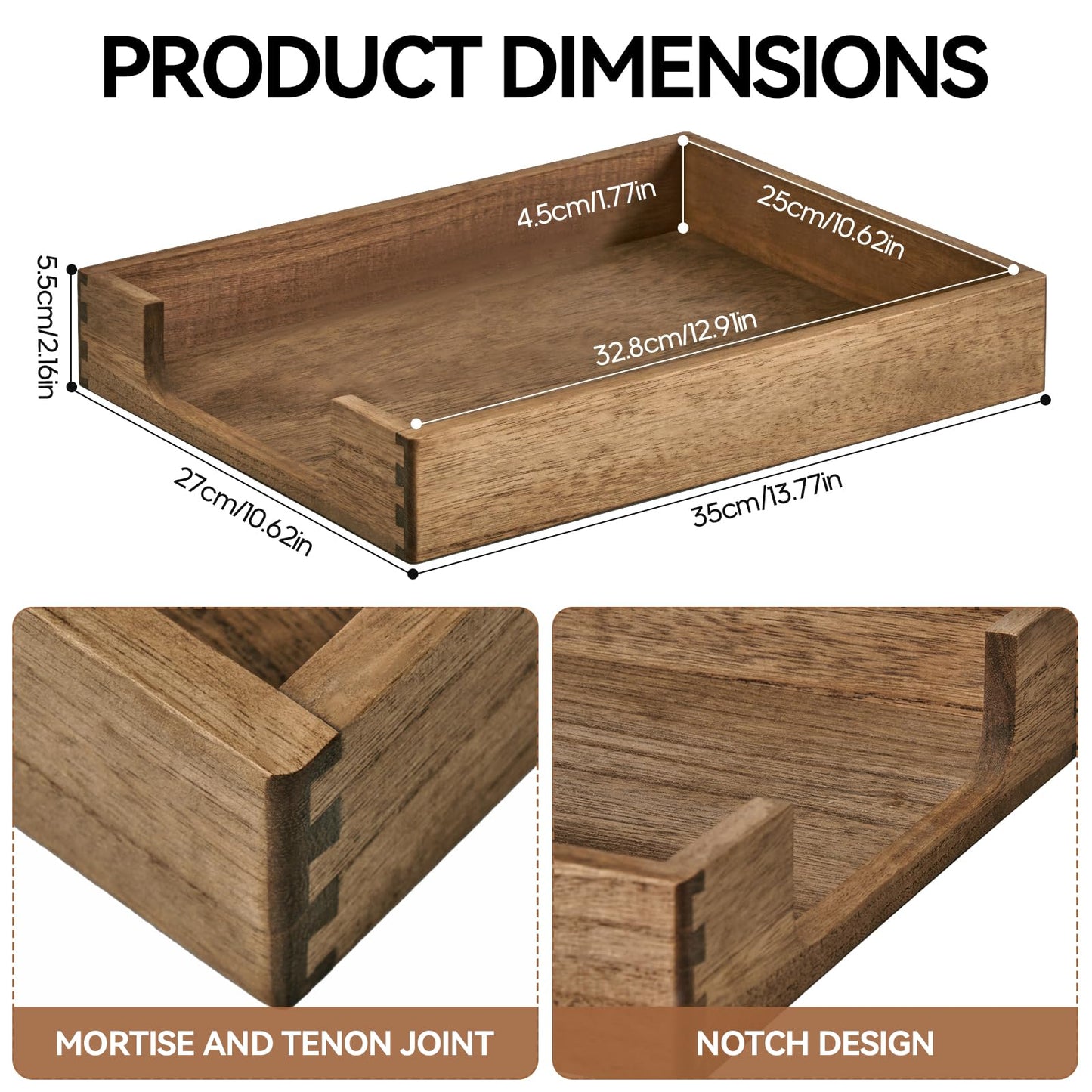 Kirigen Wood Letter-Size Tray Single-Tier(TP-DBR)- Wooden Tones Collection Front-Load Documents Tray for Office Desktop Organizer - Desk Magazine, File, Folder, Paper Holder Drak Brown