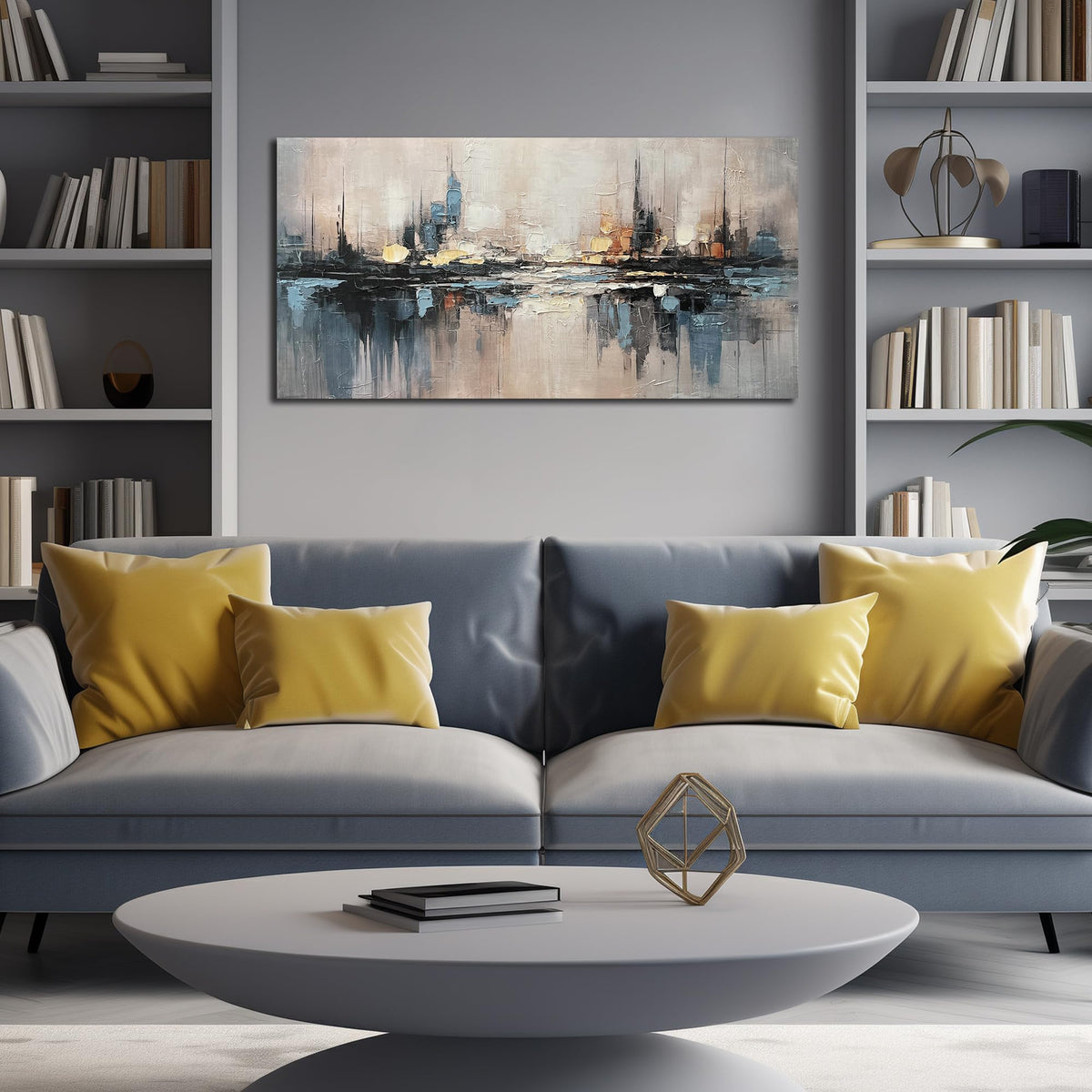 TYTAUPT Abstract Canvas Wall Art for Bedrooom Blue and Gray Wall Decor for Living Room City Wall Art for Office 20 x 40 Inches