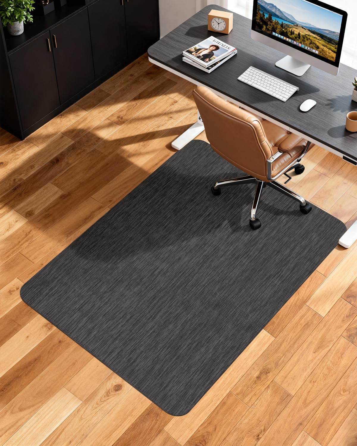 Soimeat Office Chair Mat for Hardwood Floor, 35.4" x 47.2" Non-Slip Desk Computer Chair Mat, PVC Floor Mat for Rolling Chair, Heavy Duty Wood/Tile Floor Protector Desk Rug for Home Office, Black
