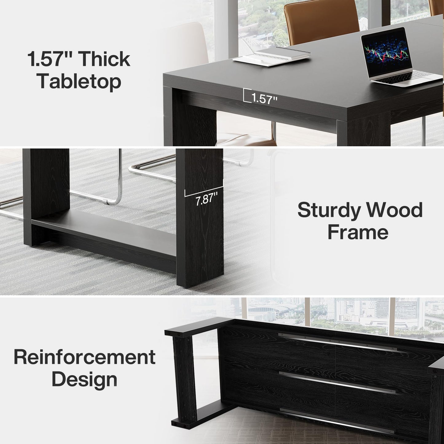 Tribesigns 7 ft Conference Table for 6 to 8 People, Modern Rectangle Meeting Room Desk for Boardroom, Home Office (Black)