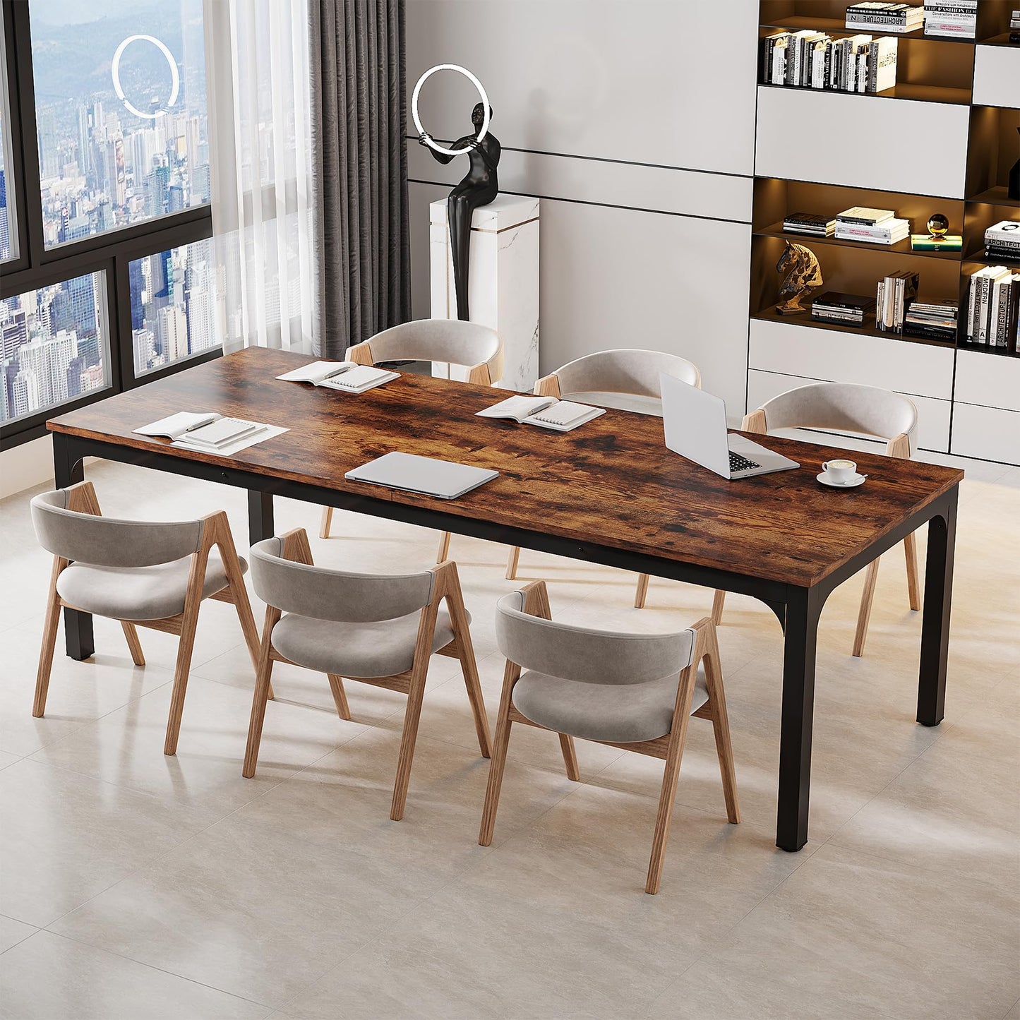Tribesigns 6.5 FT Conference Room Table, 78.74" W x 27.56" D Large Office Conference Table, Modern Seminar Meeting Table Desk for Boardroom, Meeting Room (1, Rustic Brown)