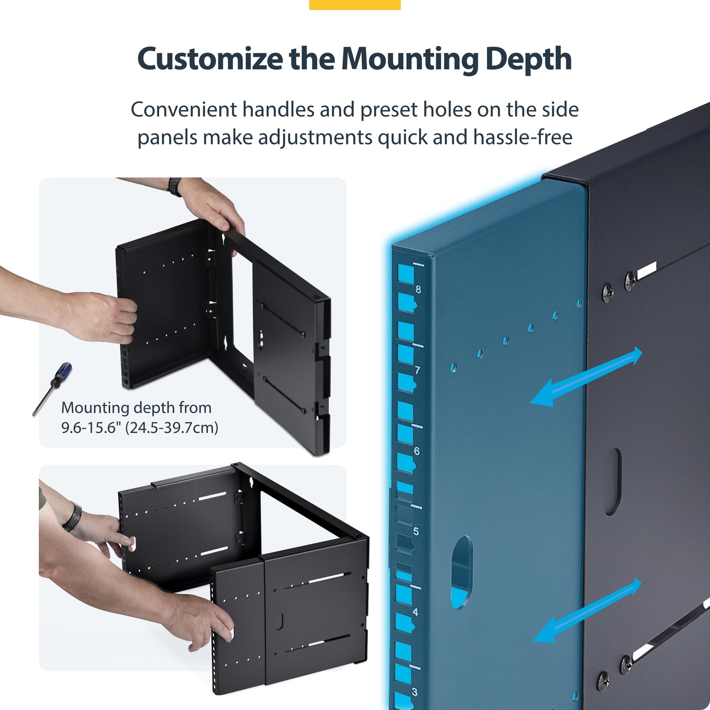 StarTech.com 2-Post 8U Wall Mounted Rack, Adjustable Depth up to 16in, for 19-inch Server/Data/Networking Equipment, Max 88lb