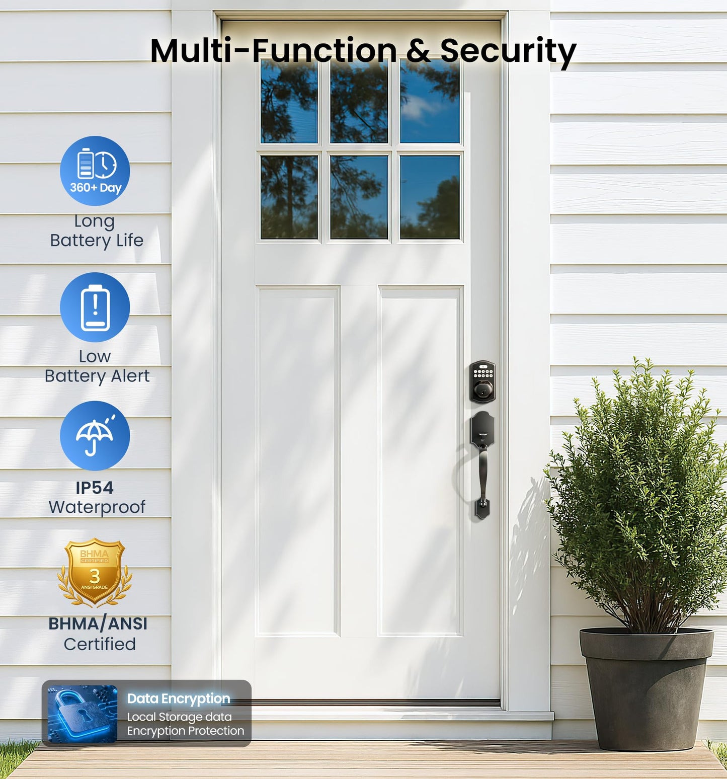 Veise KS02A Fingerprint Keyless Entry Door Lock, Auto Lock, Electronic Keypad Deadbolt for Front Door, Biometric, Anti-Peeping Password, Easy Install, Matte Black
