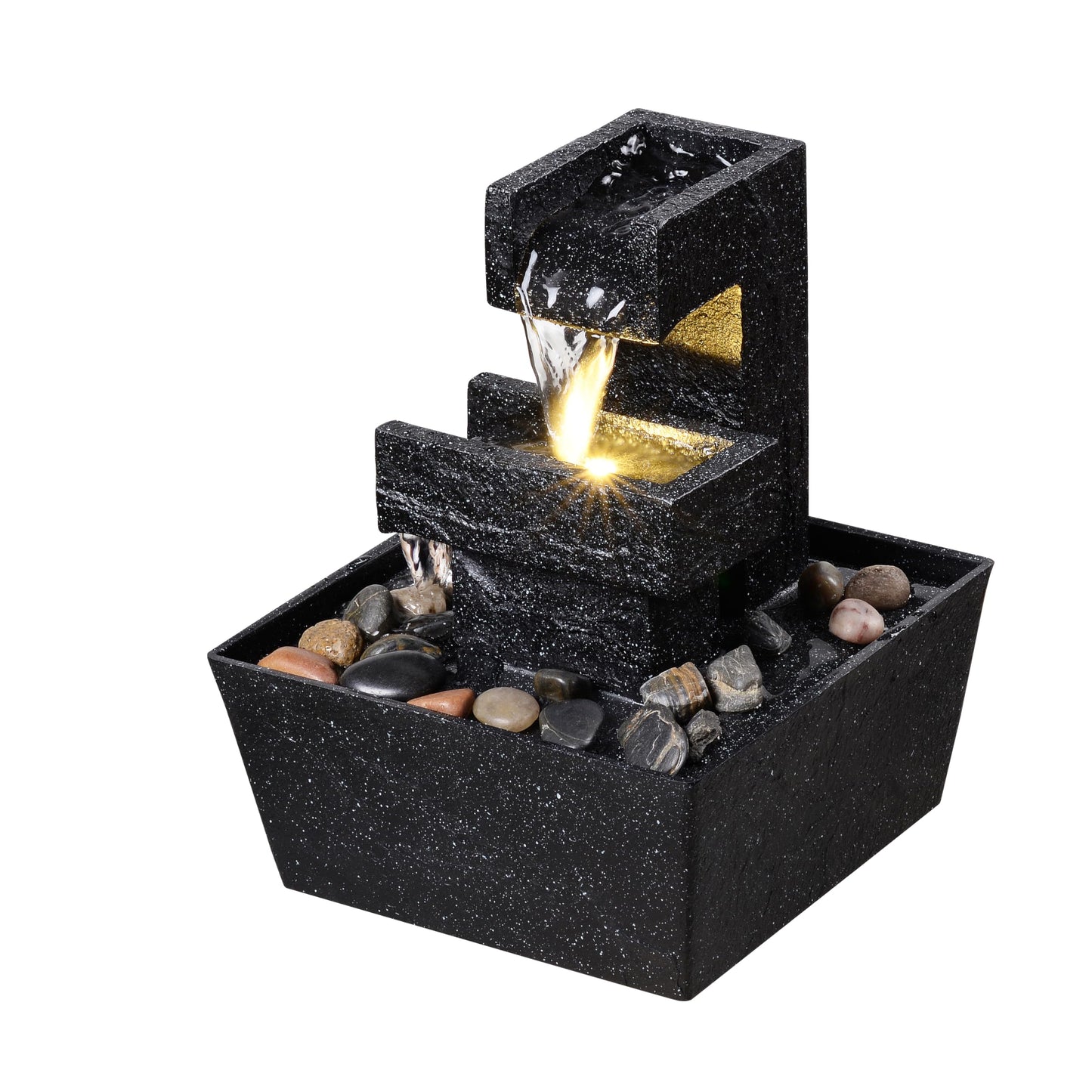 Zeitklang 21.6 Inch Modern Black Tabletop Water Fountain with LED Light – Indoor Waterfall Feature for Home or Office Décor, Zen Relaxation Desktop Water Fountain