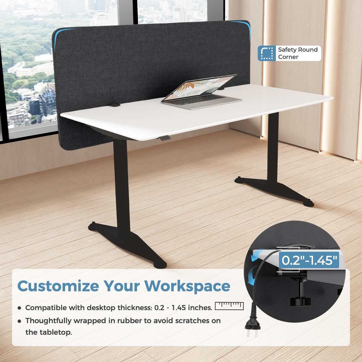 MORDEER 47.2" Privacy Desk Divider Panel, Acoustic Divider Panels for Office, Clamp-on Cubicle Office Room Dividers, Easy Assemble, Dark Grey