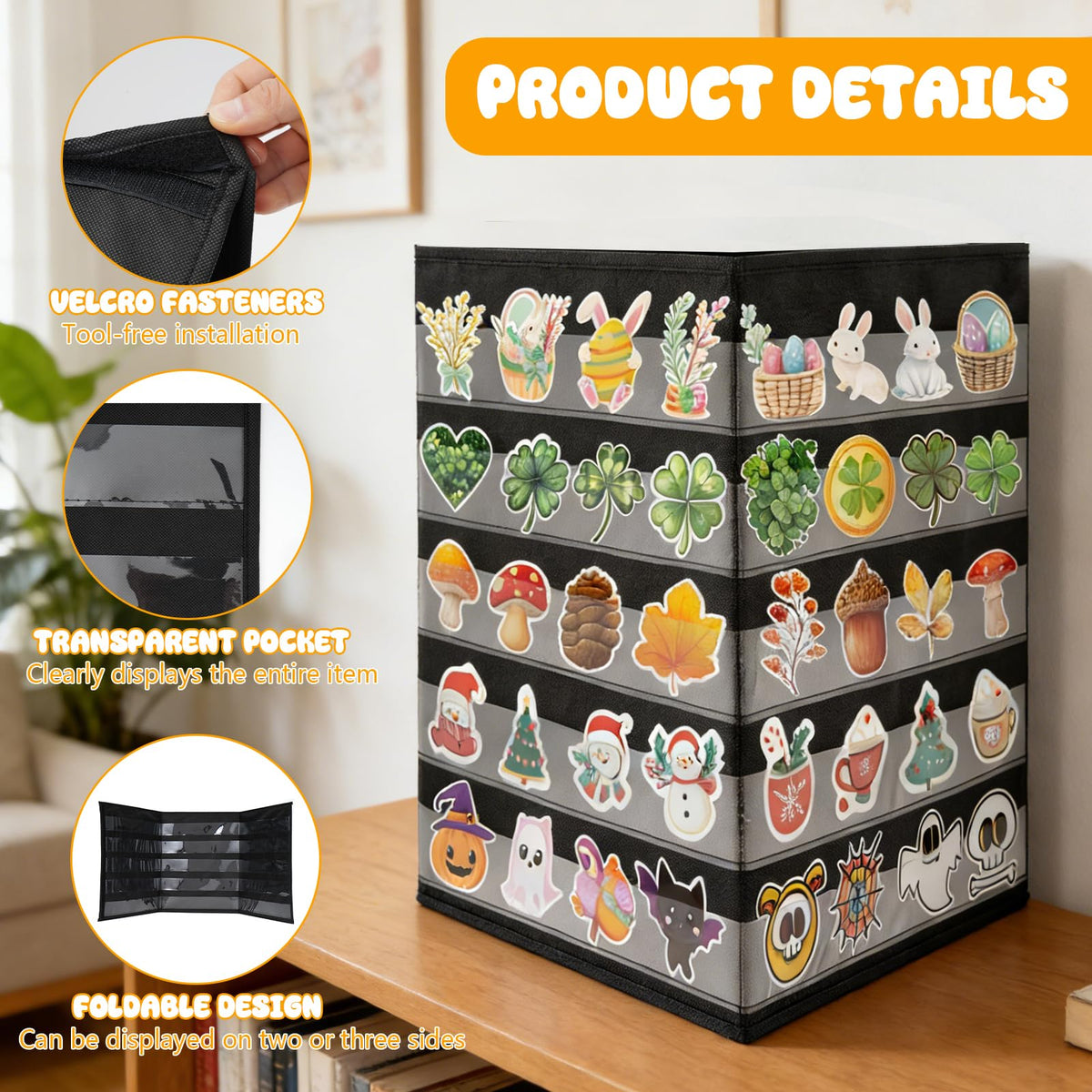 FUPMILPHRANX 2 Pcs 3 Sides 5 Layers Portable Stickers Display Stand for Vendors Big 4'' Stickers, Foldable Sticker Holder for Vendor Events & Small Business, No Assembly Required, Black, 16.5 x 40in