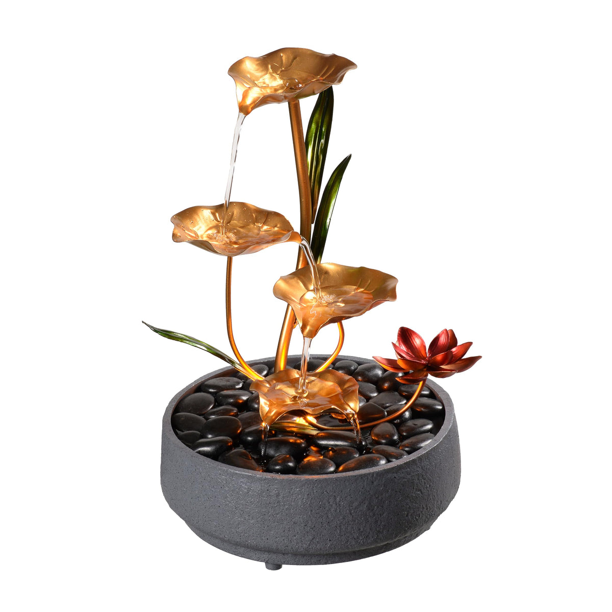 Haobos Indoor Tabletop Fountain Exquisite Meditation Desk Water Fountain Decorative Zen,4-Tier Lotus Desk Fountain,Home/Office Decor Housewarming Gift for Mom（23154）