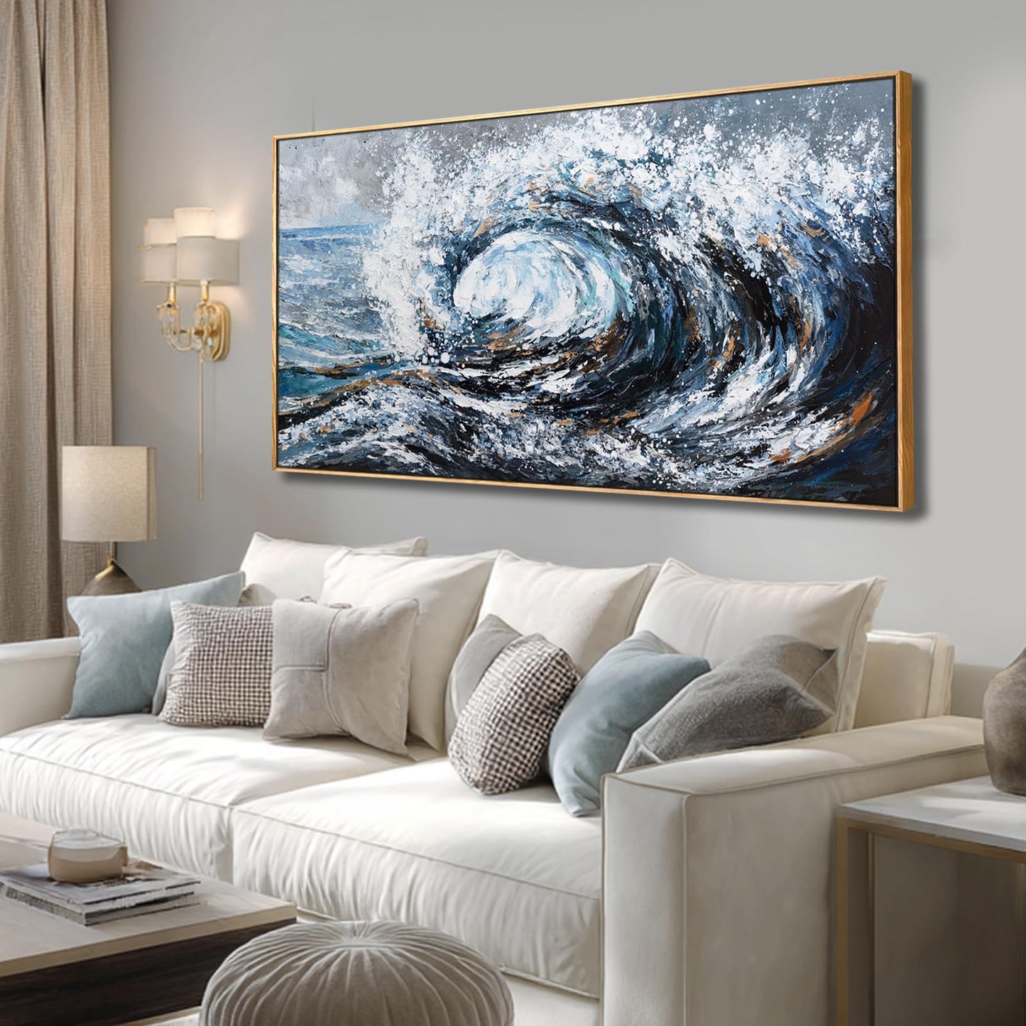 SDYA Canvas Prints Wall Art, Blue Ocean Wave Sea Picture Paintings,Modern Artwork Wall Decor for Home Room Office Decorations 24"x48"