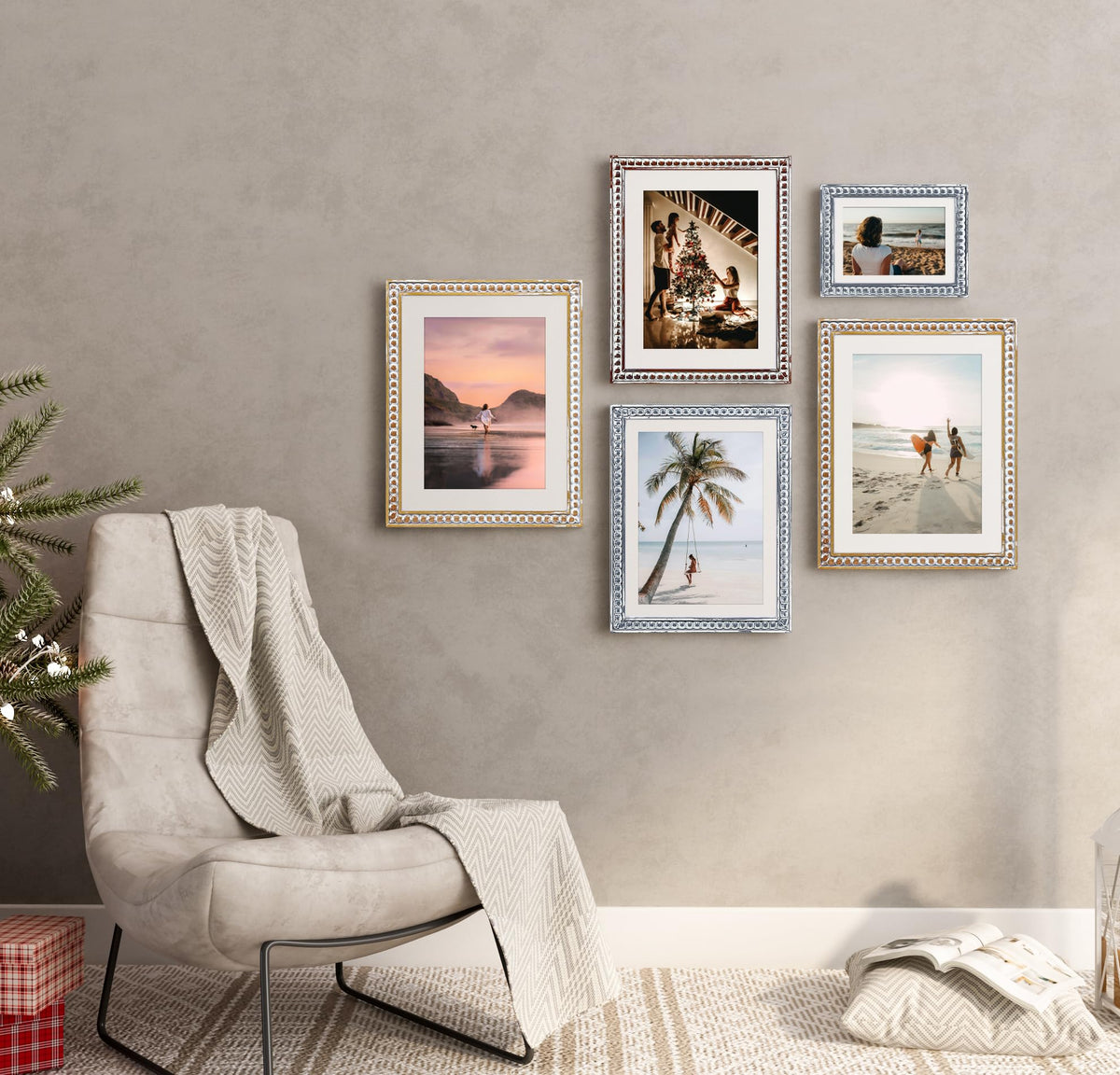 Gdfmsc 11x14 Rustic Picture Frame with Mat for 8x10, Farmhouse Boho Deco Distressed Beaded Wooden Real Glass, Vertical or Horizontal Display Photo Gallery Wall & Tabletop Frame, Natural