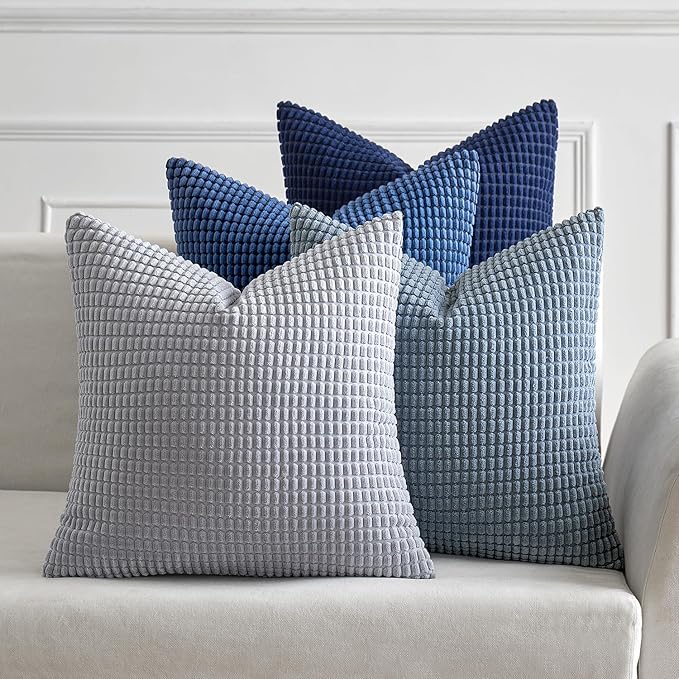 MIULEE Blue Decorative Pillow Covers 18x18 Inch Set of 4 Boho Western Farmhouse