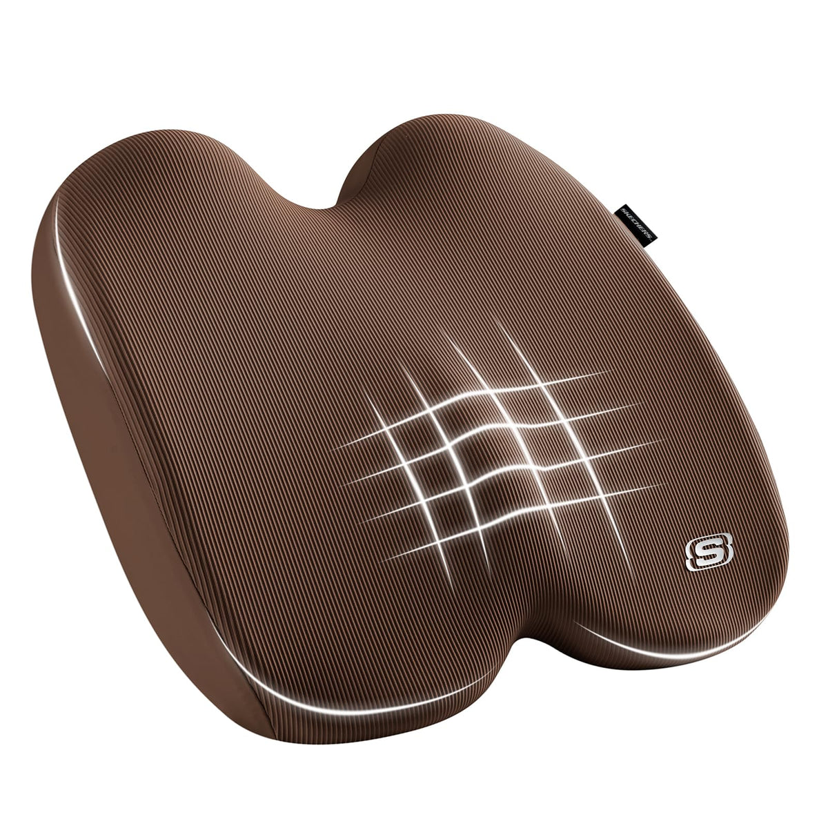 Skechers Seat Cushion, Ergonomic Memory Foam Cushion for Long Sitting Hours on Office & Home Chair, Car Seat Cushion for Sciatica, Coccyx Cushion,Brown
