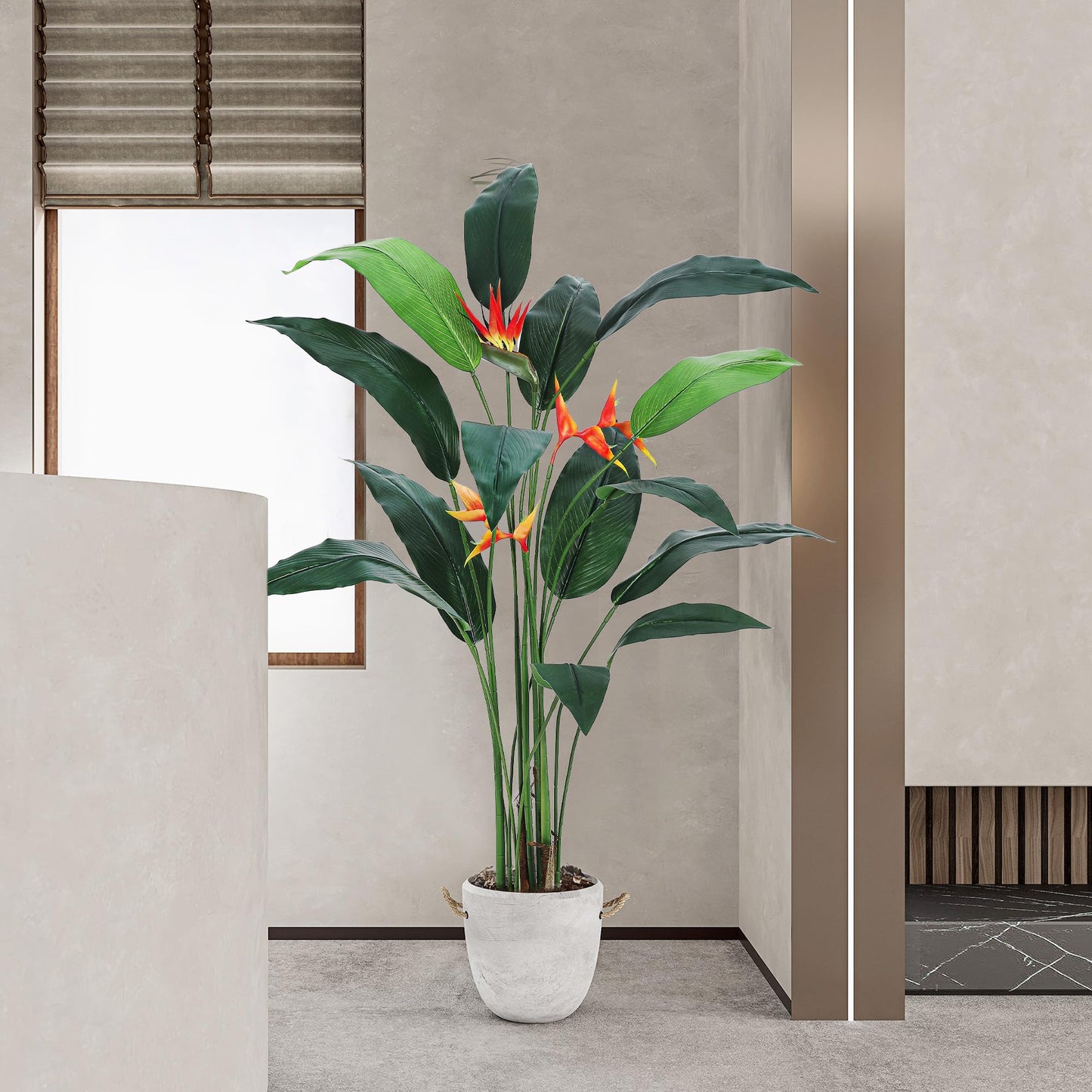 Realistic Artificial Bird of Paradise Plant Palm Tree, 7FT 6FT Tall Fake Tree with Lifelike Faux Leaves, 14 20 Trunks, Silk Indoor Outdoor Greenery, Easy Assembly Home Office Decor, 1 Pack