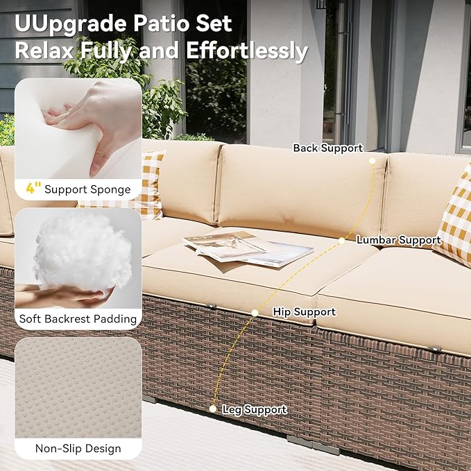 Aoxun Patio Furniture Set with Fire Pit Table, 8 Piece Outdoor Sectional Sofas