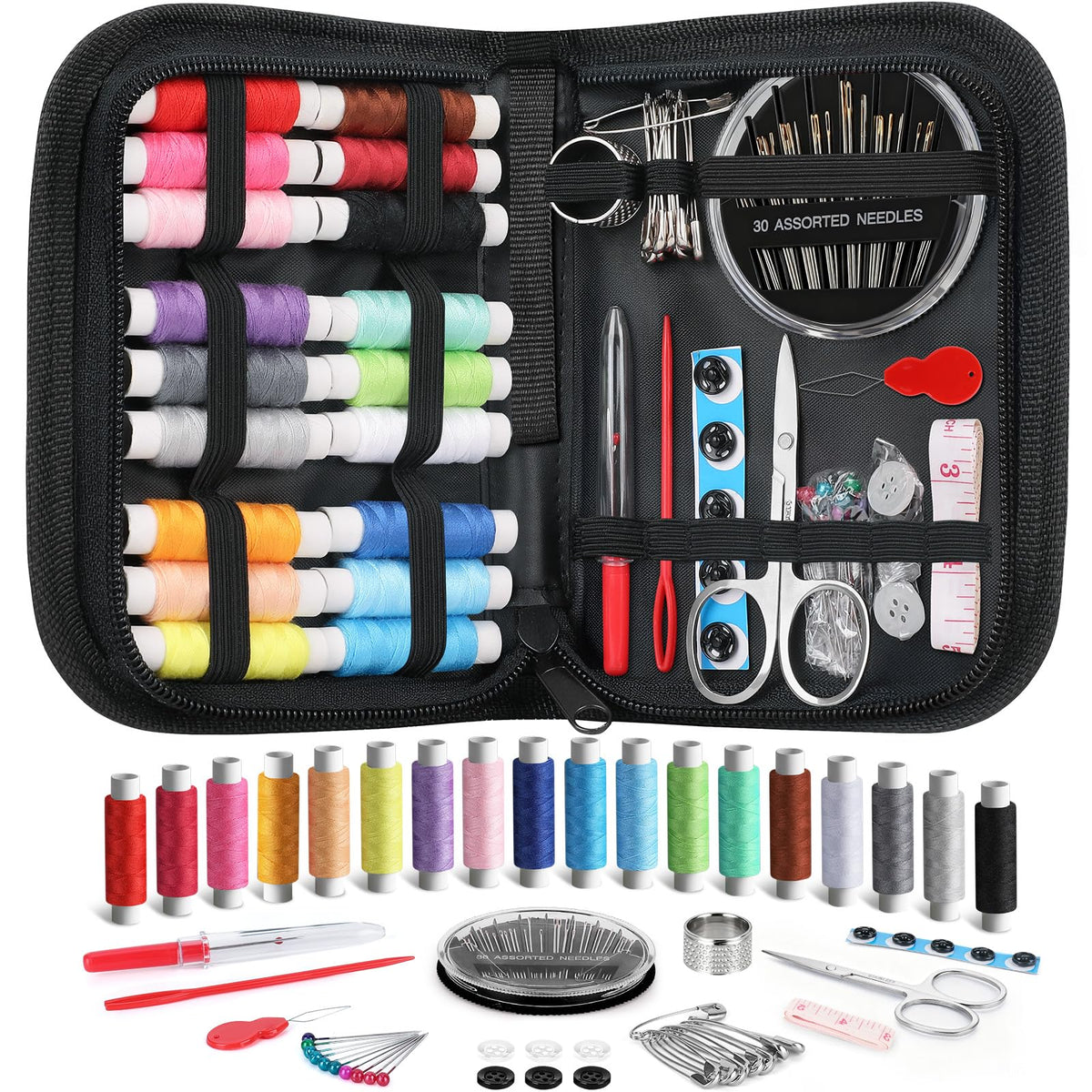 Coquimbo Sewing Kit Mothers Day Gifts for Mom Grandma Women Wife Teen Girls Beginner Traveler, Portable Sewing Supplies Accessories Contains Thread, Needles, Scissors, Dorm Room Essentials (Black)