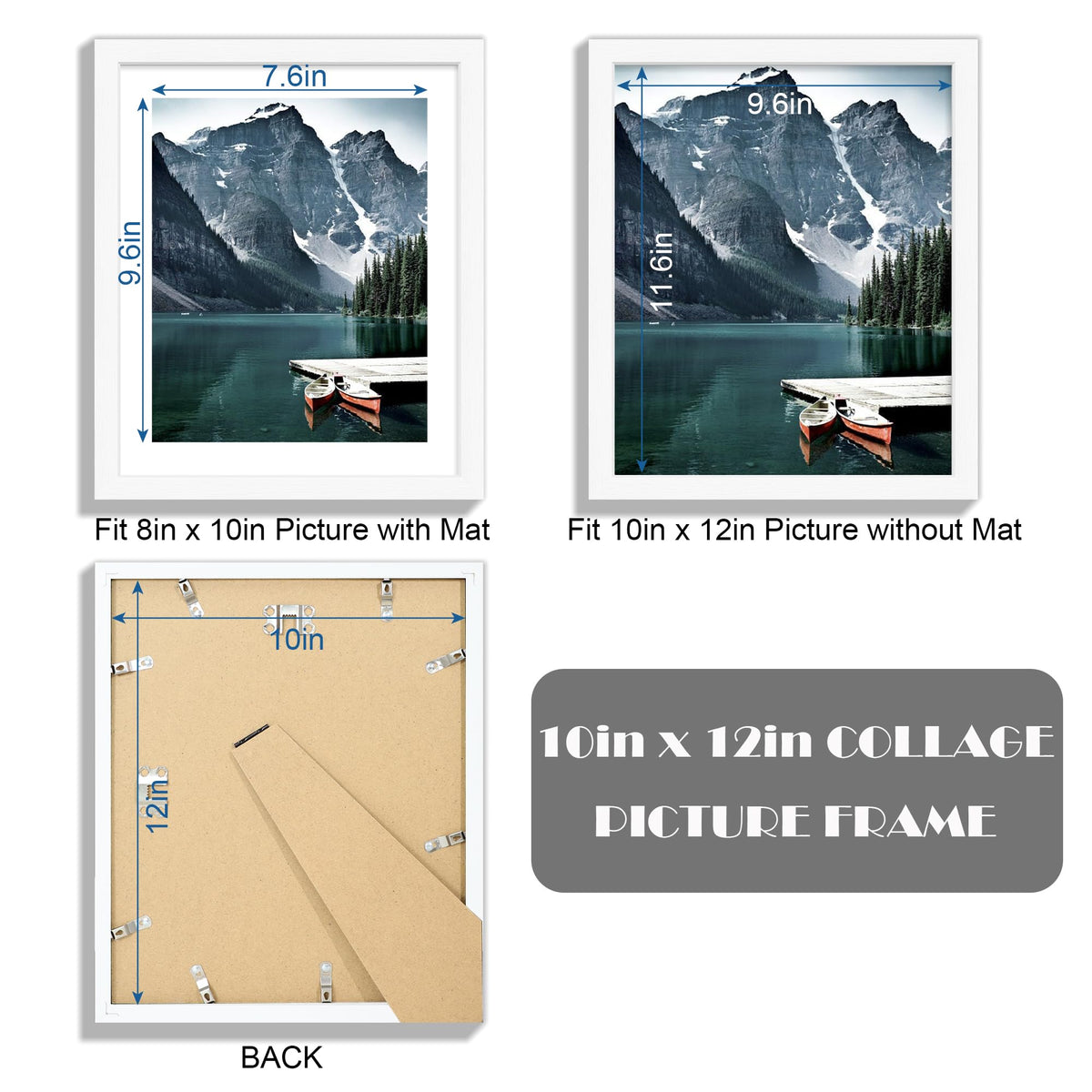 Hongkee 10x12 Picture Frame with Real Glass - Display Pictures 8x10 with Mat or 10 x 12 without Mat, Photo Frame for Wall or Table Top Display(White, 3 Pack)