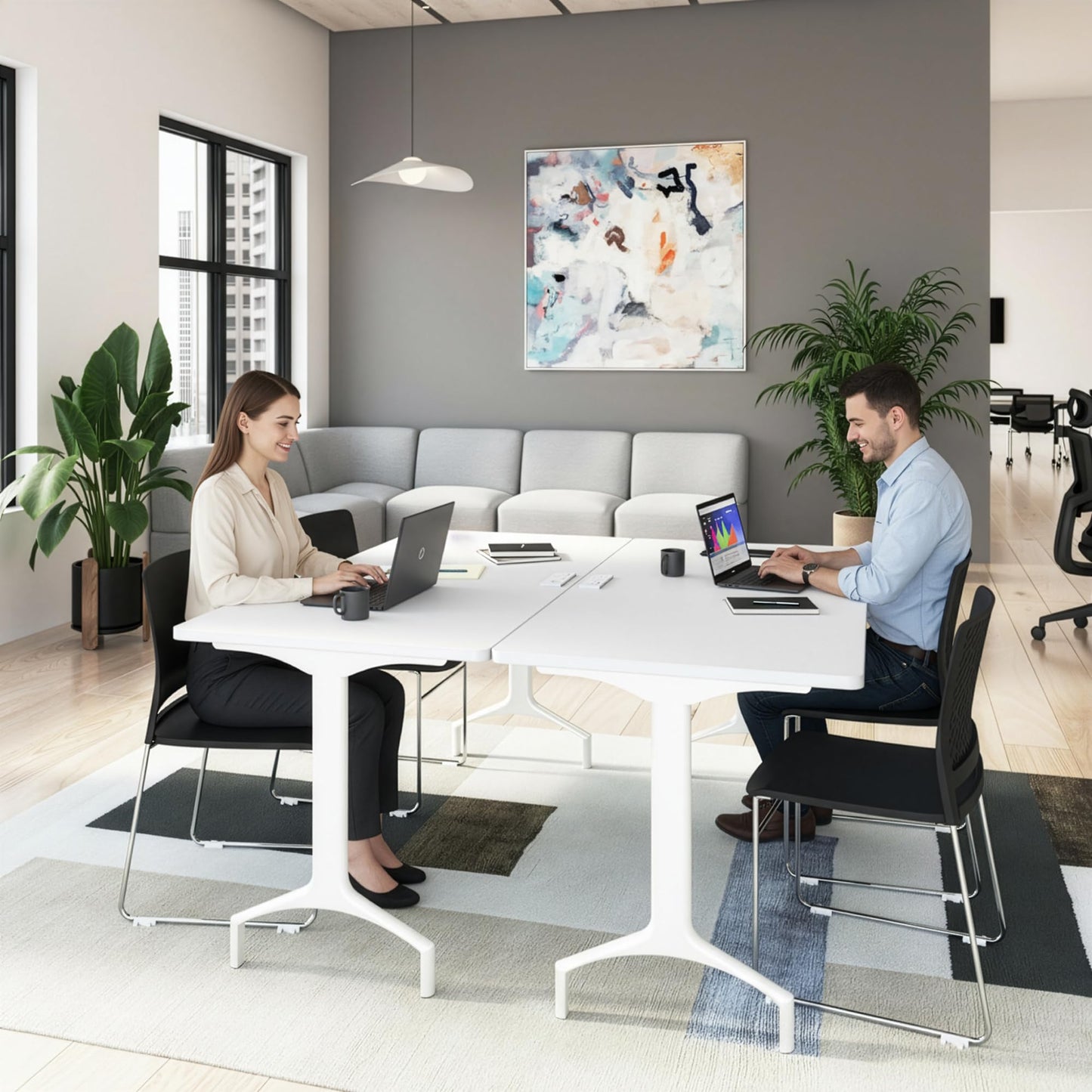 Bush Business Furniture 60-inch Rolling Rectangle Conference Room Table, Modular Training Table with Wheels for Meetings and Classrooms, Commercial Office Furniture, Synergy Collection, White