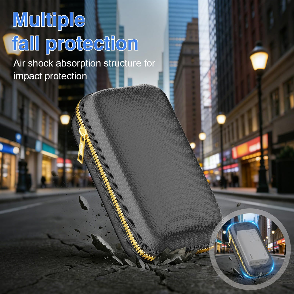Electronics Travel Organizer with Fireproof Zipper, Hard Case Explosion-Proof Cables Carry Box Compatible with Hard Drive, Fireproof Portable Safe Storage for Power Bank, Phone, Charger, Cord, Black