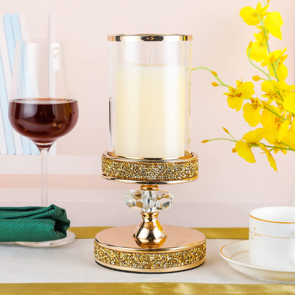 Candle Holder, Pillar Candle Holders, Crystal Candlesticks Holder for Wedding, Parties, Events, Chirstmas,Home Decor, Table Centerpieces CH028D (S)