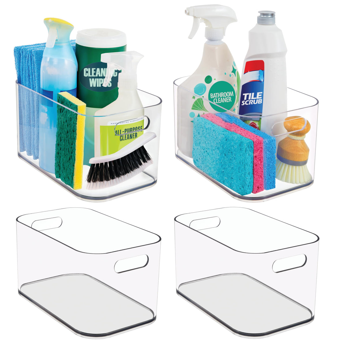 STORi Bliss 10" x 6" Open Clear Pantry Organizer Bin, Set of 4, Plastic Containers with Handle for Kitchen, Fridge, Cabinet, Closet, Bathroom, Undersink Storage Made in USA