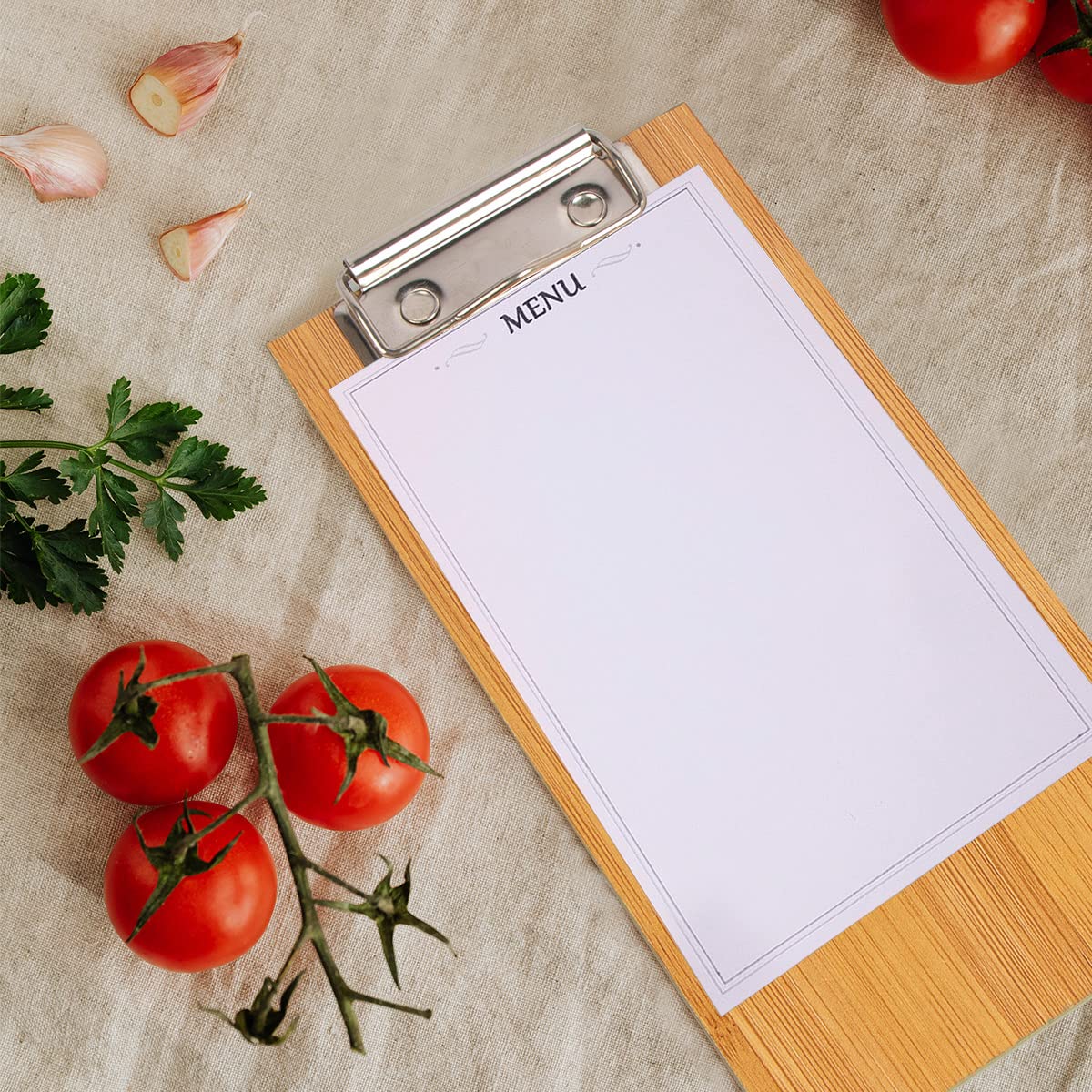 LZMS 4 Pcs 4" x 8" Light Wood Color Clipboards - Menu Holder - Check Presenter with Low Profile Clip - for Pocket Sized Notepads