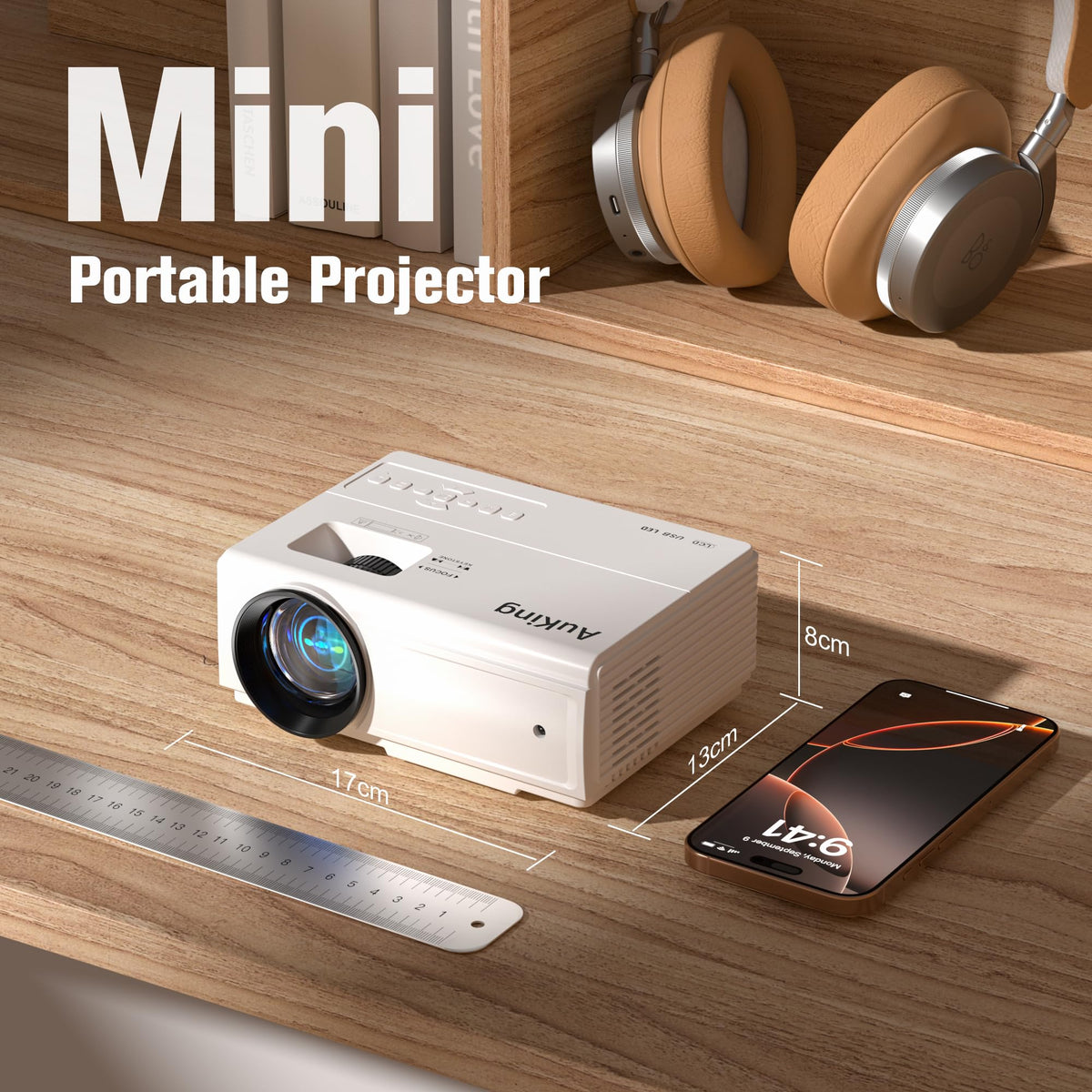AuKing Projector, 2026 Upgraded Mini Projector, Full HD 1080P Home Theater Video Projector, Compatible with HDMI/USB/AV/Smartphone/TV Box/Laptop