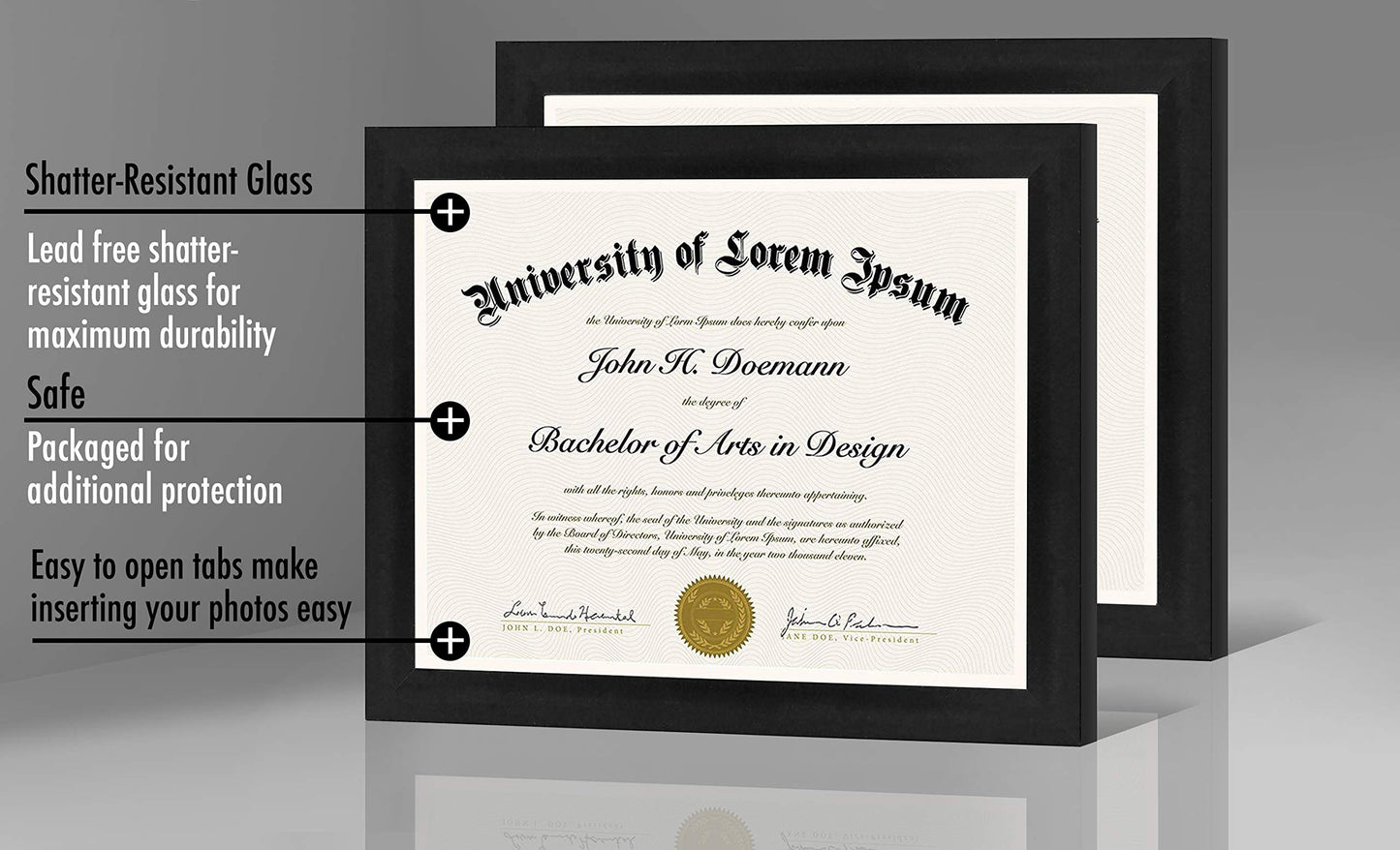 Americanflat 8.5x11 Diploma Frame with Shatter-Resistant Glass - Set of 2 - Document Frames with Engineered Wood - Legacy Collection - Certificate Frame for Tabletop and Wall Display - Black