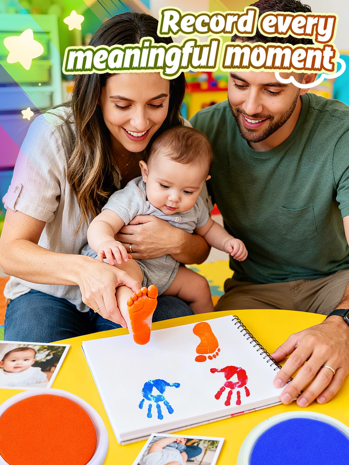 Large Washable Ink Pads for Kids - 7" Ink Pad for Handprint Footprint Toddler Finger Paint, 8 Vibrant Colors Stamp Pad Set for Card Making/Preschool Crafts/Birthday Gifts